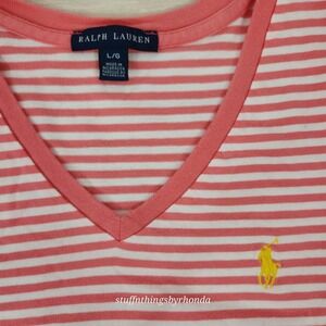 Ralph Lauren Girls/Youth Large Tshirt Stripe‎ Raspberry Pink White Short Sleeve